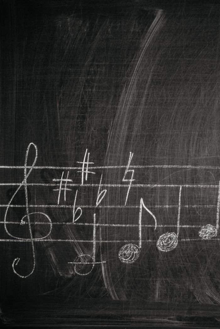 Close-up of chalkboard with music notation, ideal for education themes.